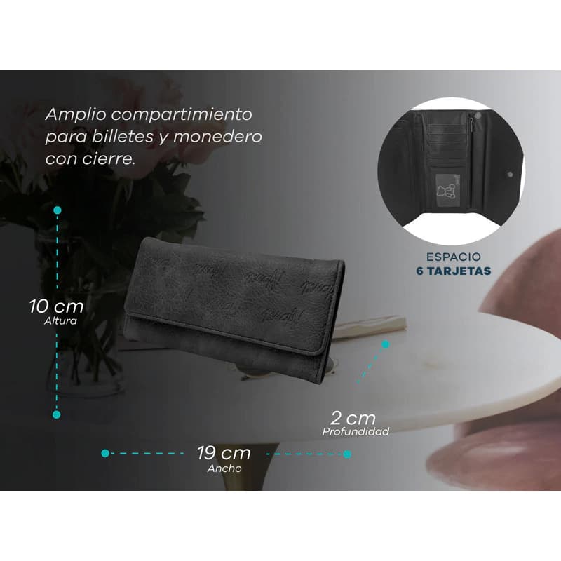 Billeteras Mujer Cuero Pu Muaa Monedero Tarjetero + Llavero — Azul / Liso