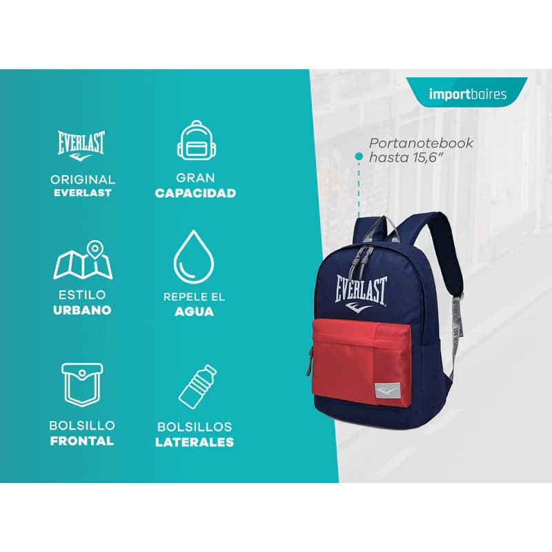 Mochila Everlast Portanotebook 15.6" Urbana Reforzada Poliéster 20L — Caqui 22257 / Liso