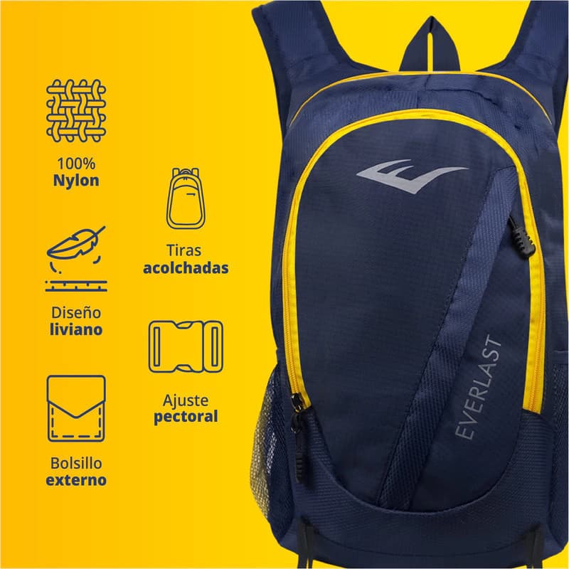 Mochila Running Everlast 12L liviana con cincha pectoral y salida de hidratación — Negro 22186 / Liso