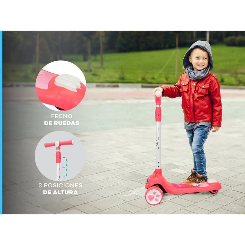 Monopatín Infantil Con Luces Led Altura Regulable Diseño Animalitos T-go Tigre Rosa