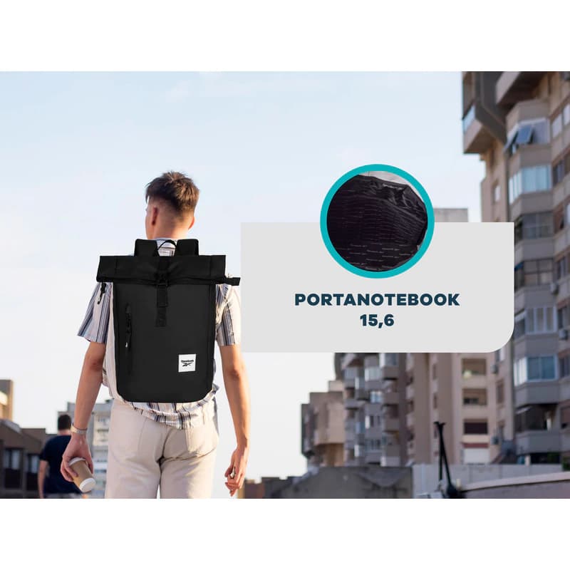 Mochila Roll Top Reebok Porta Notebook 15,6" Urbana 16 L – Negro