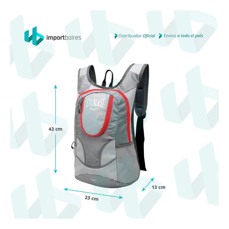 Mochila Running Everlast 12L ultraliviana con salida hidratación trekking — Negro / Liso