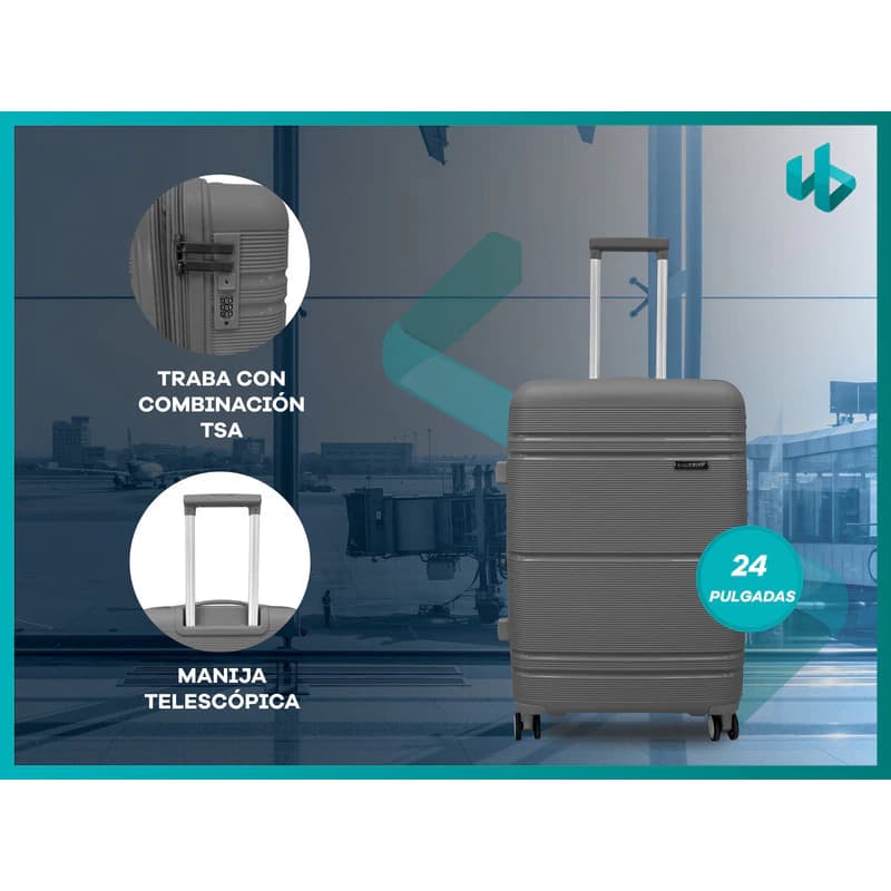Set de Valijas Rígidas Bagcherry ABS Mediana 24" + Carry On 20" con Candado TSA — Gris 241 / Liso
