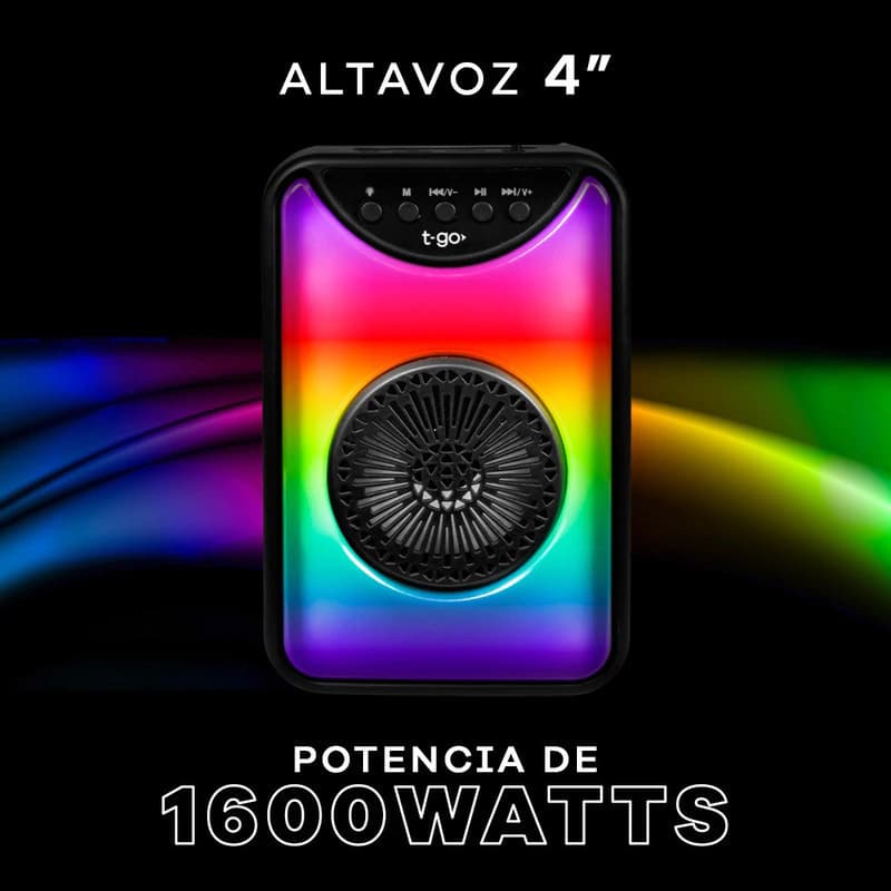Parlante Bluetooth T-Go Berlín con Luces RGB y Radio FM — Portátil 4"