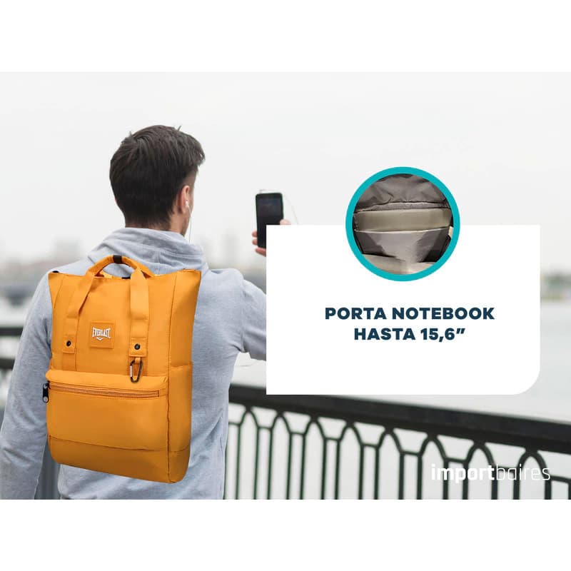 Mochila Urbana Everlast Porta Notebook 15.6" 20L con Apertura Trasera — Verde Mint / Liso