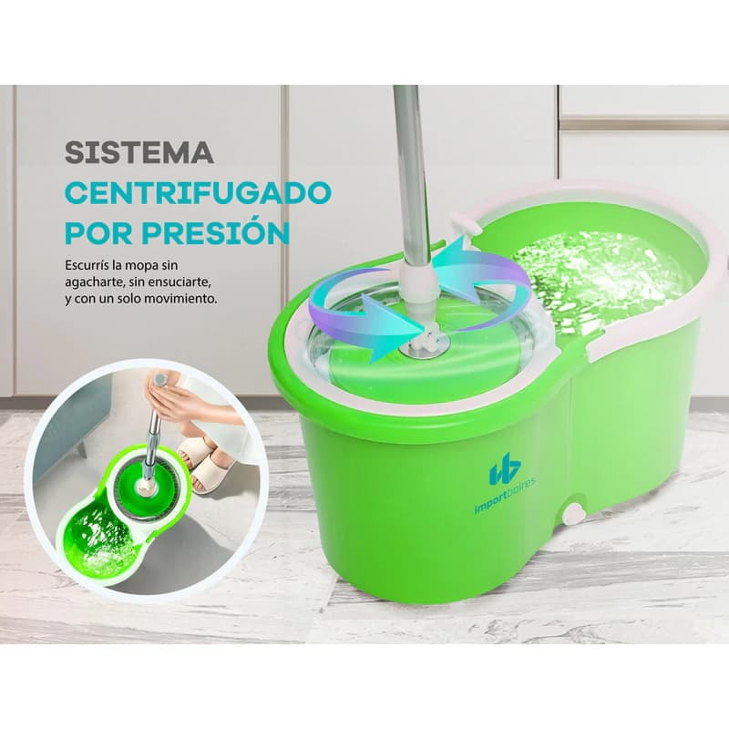 Mopa Giratoria Trapeador Con Balde Centrifugo + 4 Repuestos