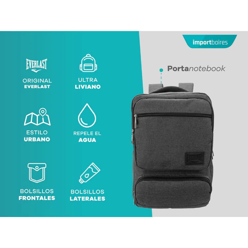 Mochila Porta Notebook 15.6" Everlast Ejecutiva Reforzada con 5 Bolsillos