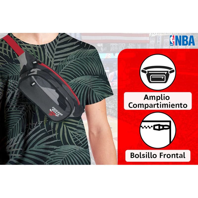 Riñonera NBA Original Deportiva y Urbana con Doble Bolsillo — Poliéster — Negro camuflado / Bulls