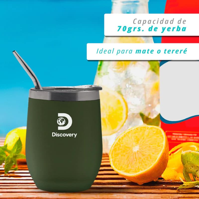 Mate Térmico Discovery Acero Inoxidable 350ml con Tapa y Bombilla