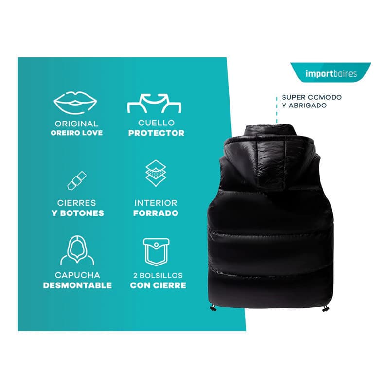 Chaleco Puffer | Oreiro Love — Negro / Lisa / S