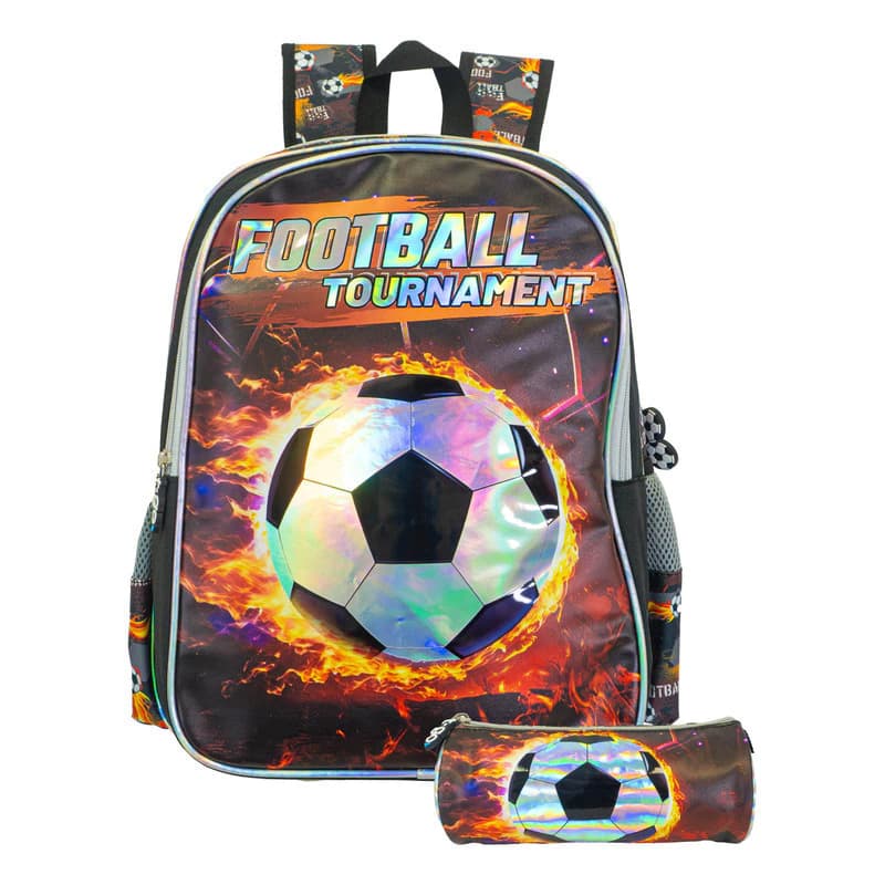 Kit Escolar | Mochila + Cartuchera — Negro Pelota