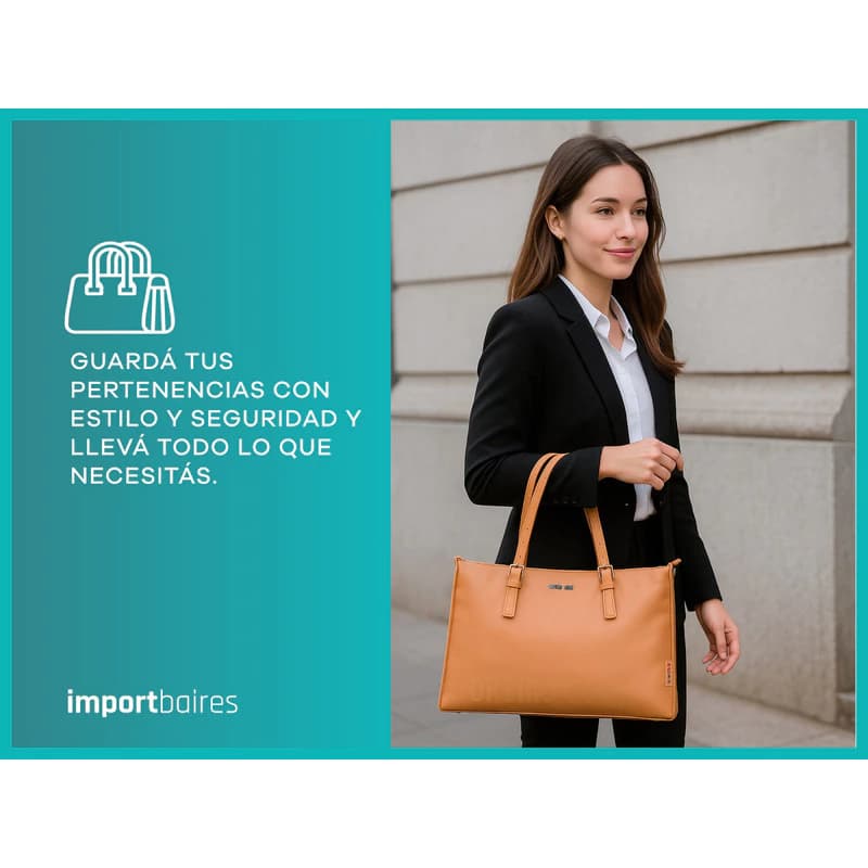 Cartera Bolso Tote Bag Grande Eco Cuero Con Cierre Mujer — Níquel / Negro / Negro