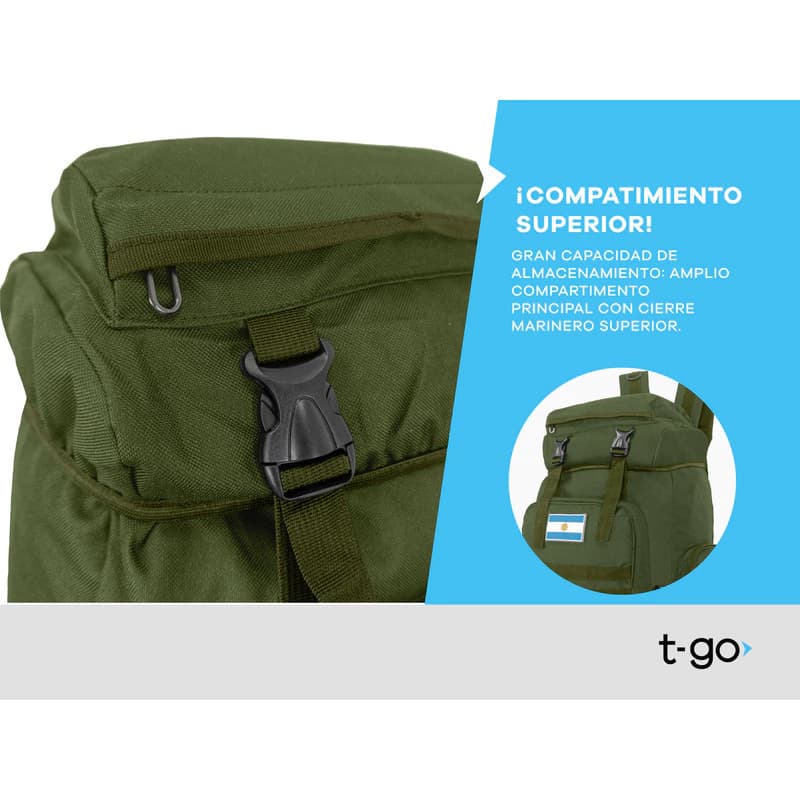 Mochila Trekking y Camping 70 Litros T-Go | Nylon Reforzado con Sistema Air Fluid — Negro / Liso