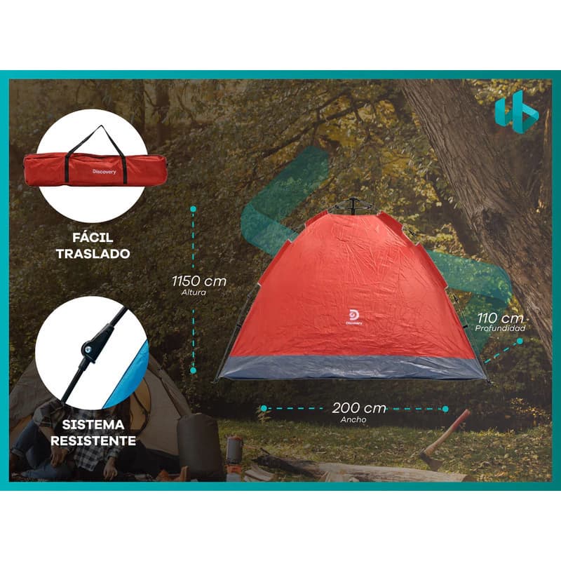 Carpa Camping Autoarmable Discovery 3 Personas Iglú, Liviana y Resistente