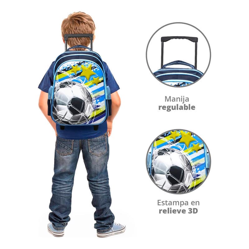 Mochila Escolar con Carrito Trendy | Diseño 3D, Ruedas de Silicona y Porta Notebook 14"