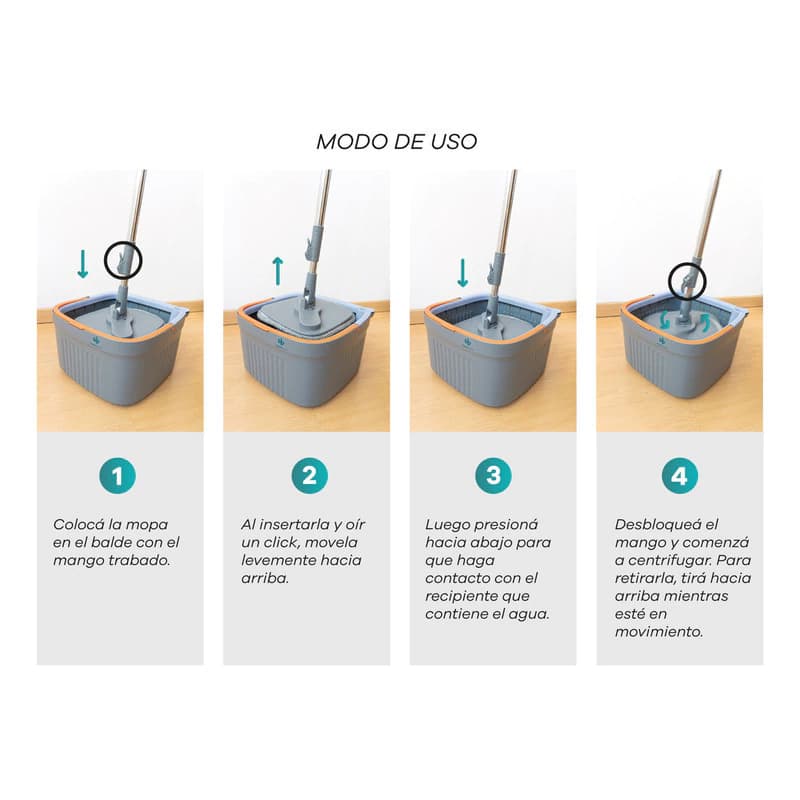 Mopa Plana 360° Para Piso Con Balde Escurridor Y 4 Repuestos