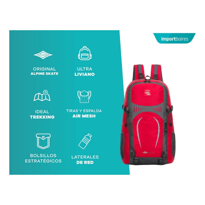 Mochila Trekking 35 L Alpine Skate Reforzada con Ajuste Pectoral y Abdominal