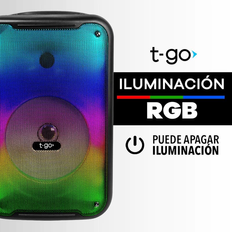 Parlante Portátil T-Go 8" Bluetooth con Micrófono, Luces LED y Radio FM – Karaoke incluido