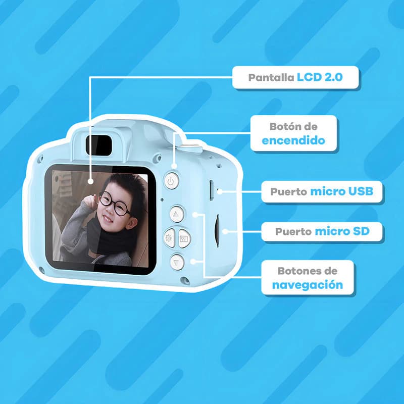 Cámara de Fotos Infantil T-Go WC526L 12MP 720p con Memoria 32GB - Celeste