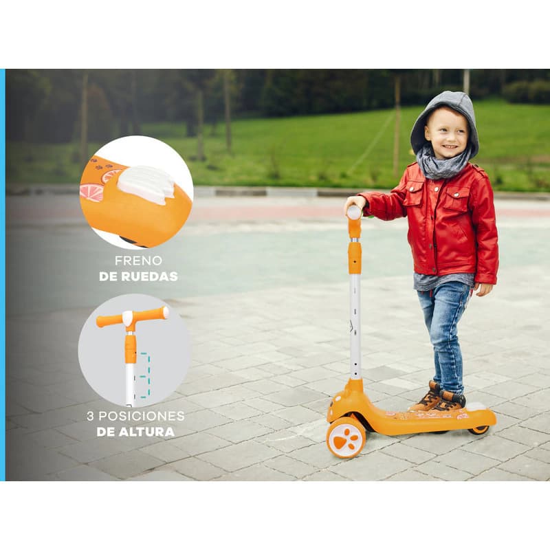 Monopatín Infantil con Luces LED T-Go Perrito — Altura Regulable 3 Ruedas