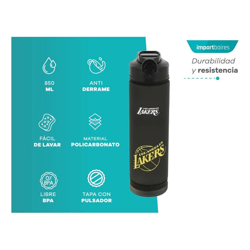 Botella Deportiva NBA 800ml Tapa Rebatible Libre de BPA con Medidor — Negro 16925