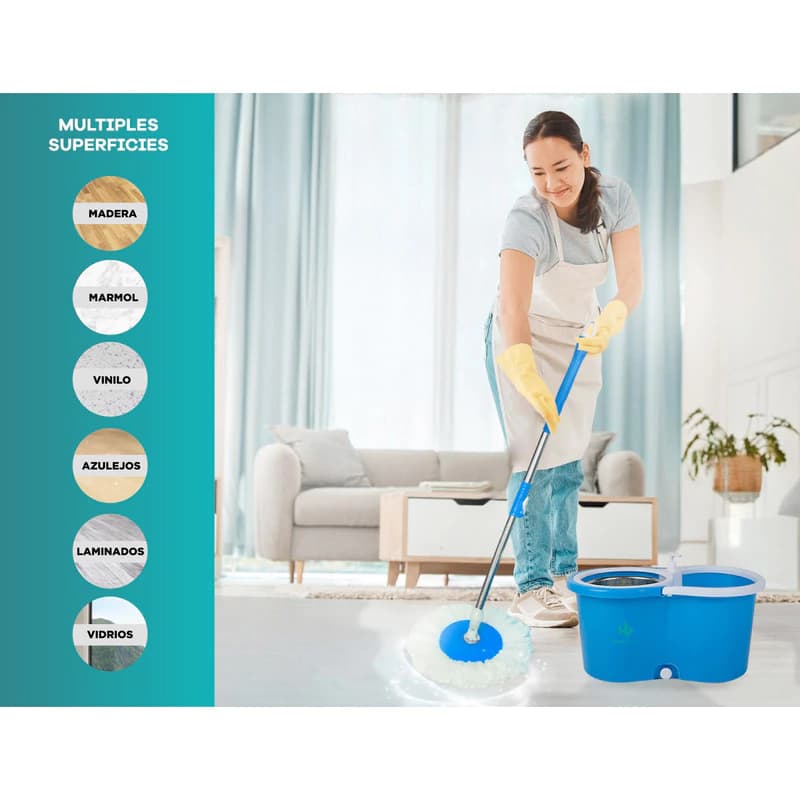 Escurridor Mopa Trapeador Con Balde Centrifugo + 4 Repuestos — Rojo