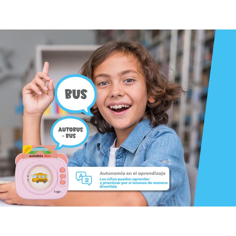 Lector de Tarjetas Bilingüe Inglés-Español T-Go | Juego Educativo 224 Palabras — Celeste
