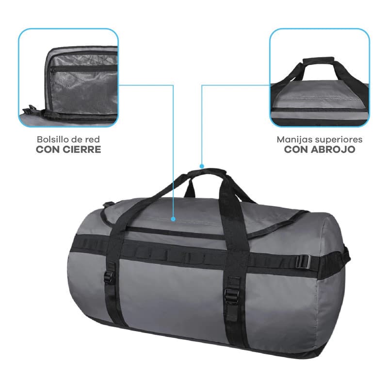 Bolso Deportivo T-Go 88L Convertible a Mochila — Lona Reforzada — Gris