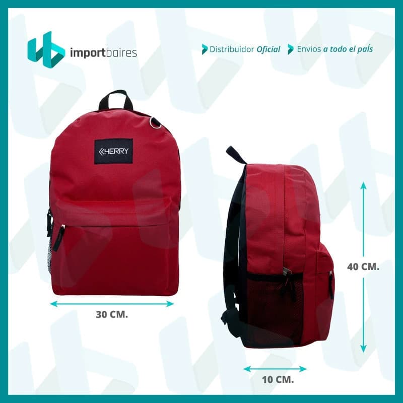 Mochila Urbana Escolar Bagcherry 19L Cordura Nylon Reforzada | Cabe Notebook 15.6" — Rojo / Nylon
