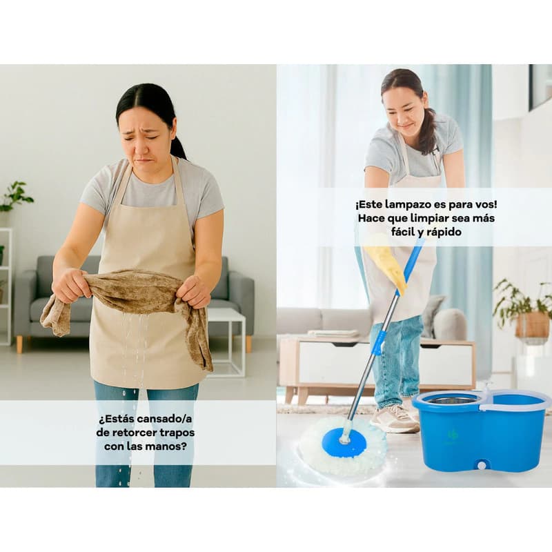 Escurridor Mopa Trapeador Con Balde Centrifugo + 4 Repuestos — Rojo