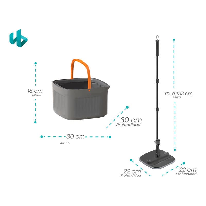 Mopa Plana 360° Para Piso Con Balde Escurridor Y 4 Repuestos