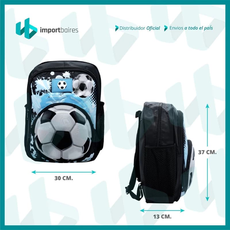 Mochila Escolar Infantil 3D Fútbol | Preescolar y Nivel Inicial — Azul