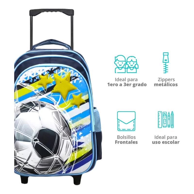 Mochila Escolar con Carrito Trendy | Diseño 3D, Ruedas de Silicona y Porta Notebook 14"