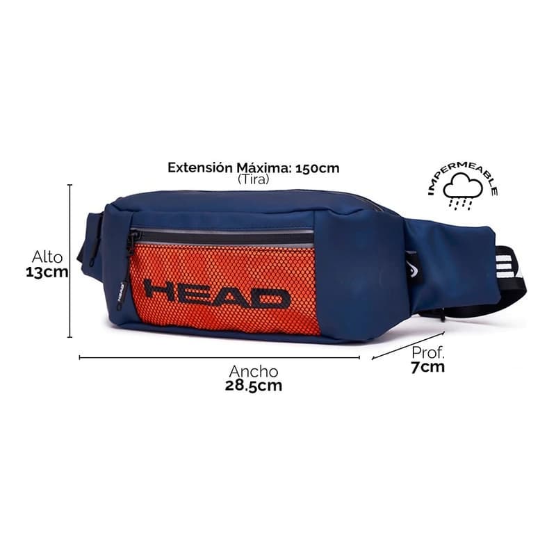 Riñonera Head Deportiva Doble Bolsillo Resistente al Agua Cintura o Bandolera — Azul con Naranja