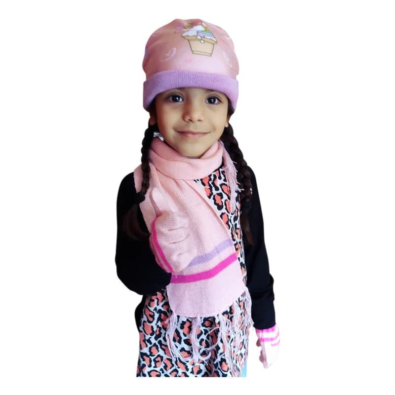 Set Invierno Niños Gorro + Bufanda + Guantes Trendy | Abrigo Suave — Fucsia / Único