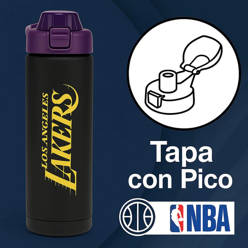 Botella Deportiva NBA 800ml Tapa Rebatible Libre de BPA con Medidor — Negro 16925