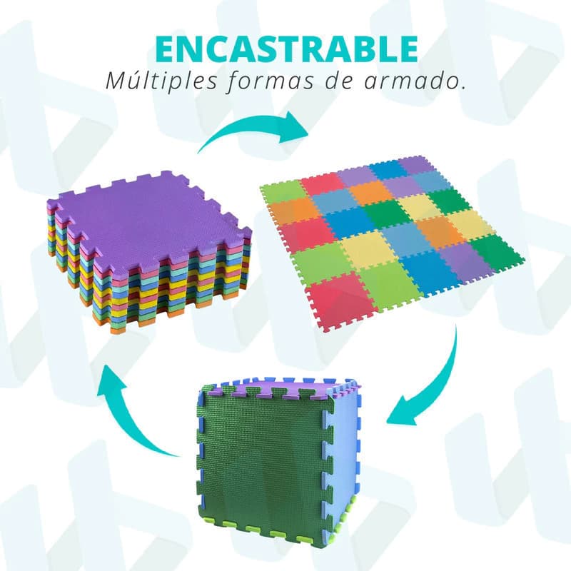 Piso Goma Eva Encastrable MultiEva x 6 piezas con bordes — alfombra bebés 30x30 cm