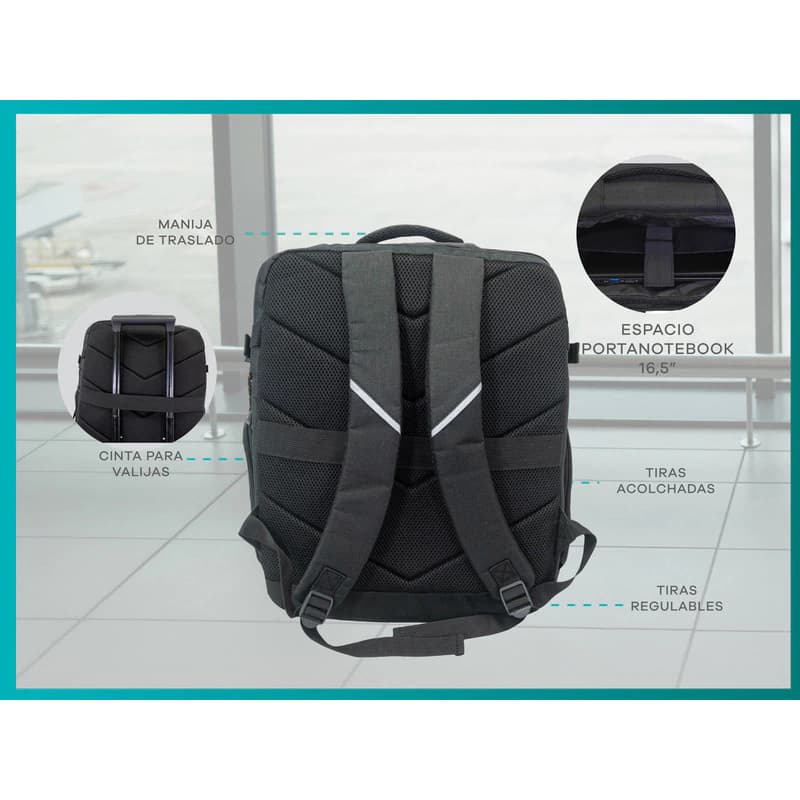 Mochila de Viaje con Compartimento para Notebook Bagcherry 18 L Negro | 6 Bolsillos