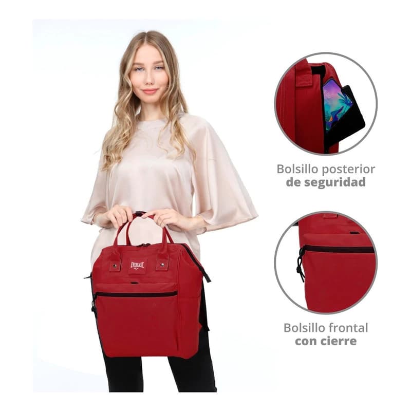 Mochila Everlast boca de pez urbana mujer nylon anti desgarre 24 L — Rojo modelo 21242 / Lisa