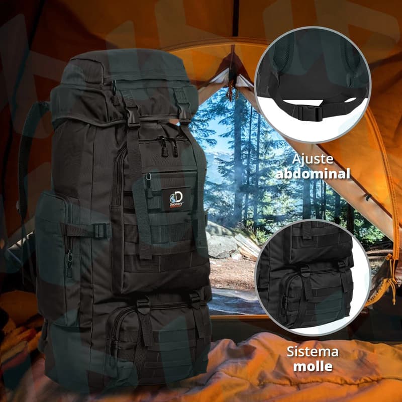 Mochila Táctica Mochilero Camping 70 Lts Reforzada Viaje — Verde / Liso
