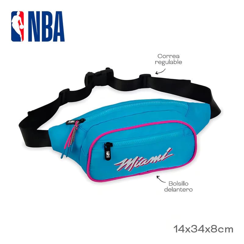 Riñonera NBA Miami Heat celeste urbana — 2 compartimentos, correa ajustable