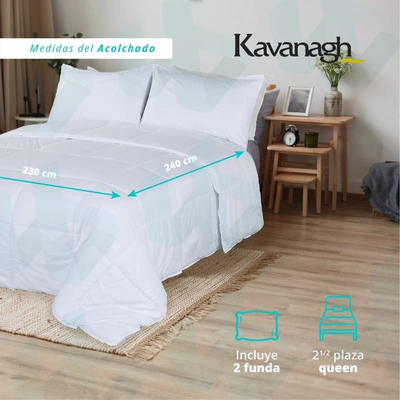 Acolchado Invierno Queen 2½ Plazas Reversible Kavanagh + 2 Fundas de Almohada — Azul