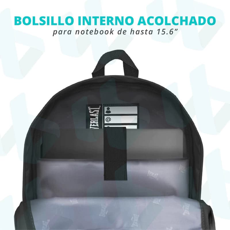 Mochila Urbana Everlast 14L Cuero PU Microperforado con Porta Notebook 15,6" — Negro / Liso