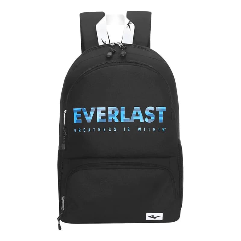 Mochila Everlast Urbana Escolar con Porta Notebook 15.6" — Tela Anti Desgarre — Negro 16271 / Liso