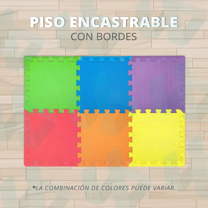 Piso Goma Eva Encastrable Antigolpe MultiEva 18 Piezas con Bordes para Bebés