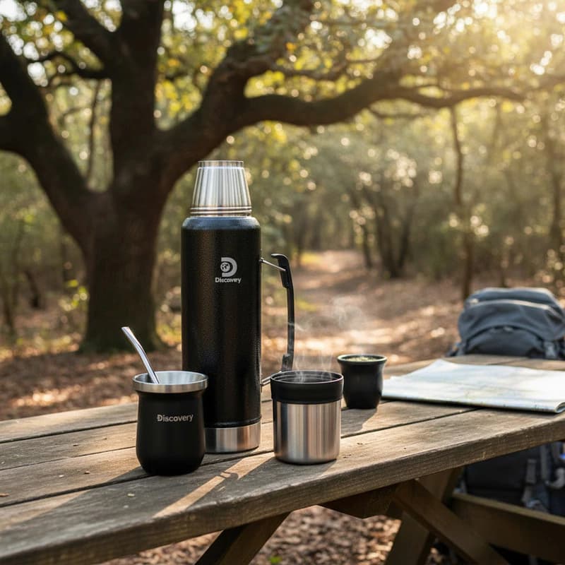 Combo Termo 1,3 Litros + Mate + Bombilla Acero Inoxidable — Negro