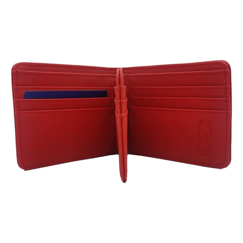 Billetera NBA de Cuero PU para Hombre — 14 Compartimientos, Color Rojo