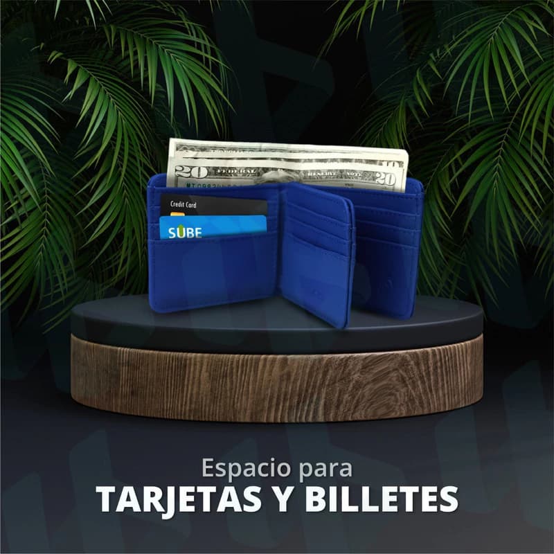 Billetera Head Cuero Ecológico PU Hombre Mujer Tarjetero 12 Ranuras — Azul 26878 / Liso