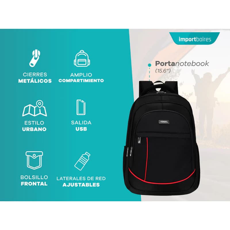 Mochila Para Notebook Hasta 15,6 Carga Usb Hombre Mujer
