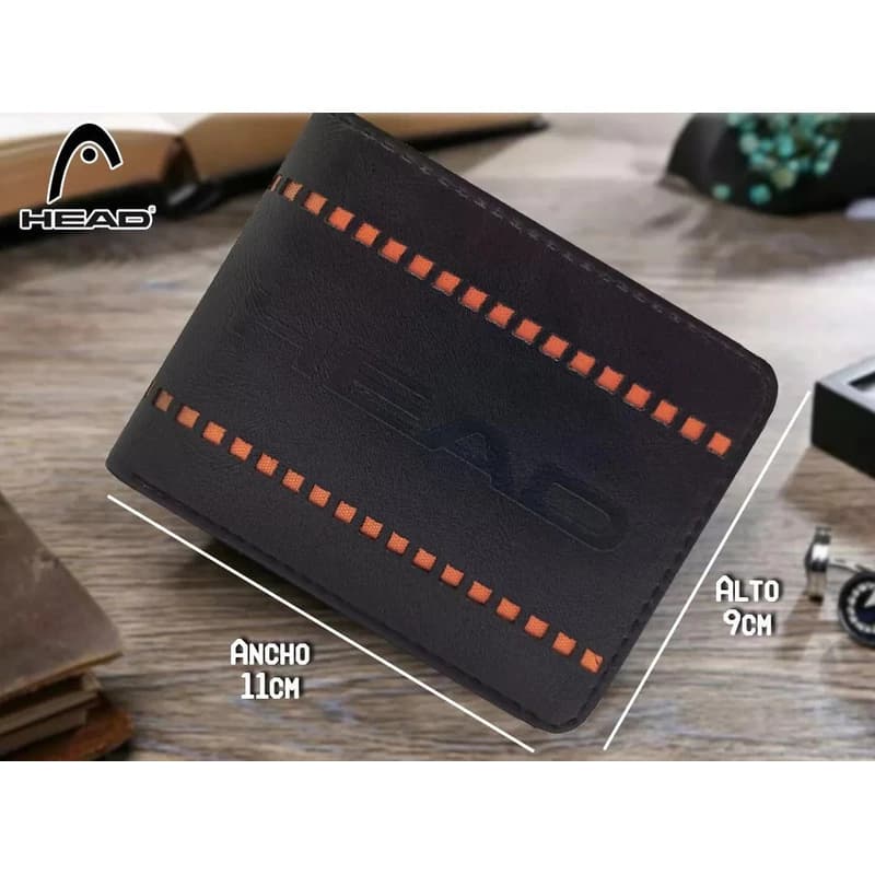 Billetera Hombre Head Eco Cuero con Tarjetero | Negra 11x9x2 cm — Gris / Lisa